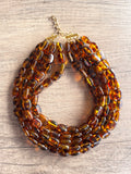 Tortoise Shell Lucite Acrylic Beaded Chunky Multi Strand Statement Necklace - Lauren