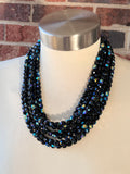 Black AB Crystal Faceted Beaded Glass Multi Strand Statement Necklace - Rebecca