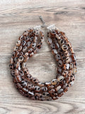 Tortoise Shell Lucite Acrylic Beaded Multi Strand Statement Necklace - Lauren