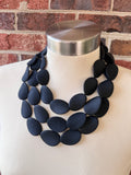 Black Rubber Matte Beaded Chunky Multi Strand Statement Necklace - Morgan