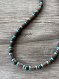 Mens Brown Turquoise Blue Wood Jasper Stone Beaded Surfer Long Short Mens Necklace - Saul