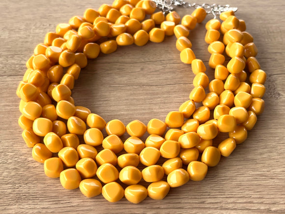 Yellow Lucite Acrylic Beaded Chunky Multi Strand Statement Necklace - Julianna