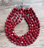 Dark Red Lucite Acrylic Beaded Chunky Multi Strand Statement Necklace - Julianna