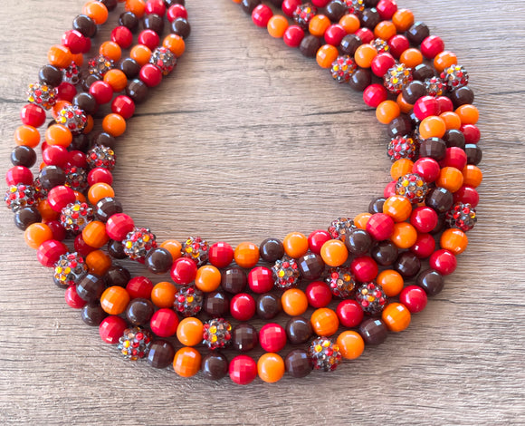 Fall Colors Rhinestone Beaded Acrylic Chunky Statement Necklace - Emma