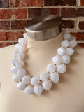 White Lucite Beaded Chunky Multi Strand Statement Necklace - Ashley