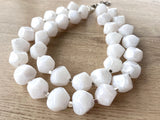 White Lucite Beaded Chunky Multi Strand Statement Necklace - Ashley