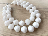 White Lucite Beaded Chunky Multi Strand Statement Necklace - Ashley