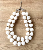 White Lucite Beaded Chunky Multi Strand Statement Necklace - Ashley