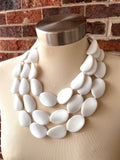 White Matte Resin Beaded Chunky Multi Strand Statement Necklace - Morgan