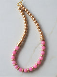 Light Rose Pink Gold Statement Long Bead Chunky Jade Necklace - Mollie