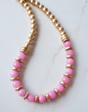 Light Rose Pink Gold Statement Long Bead Chunky Jade Necklace - Mollie