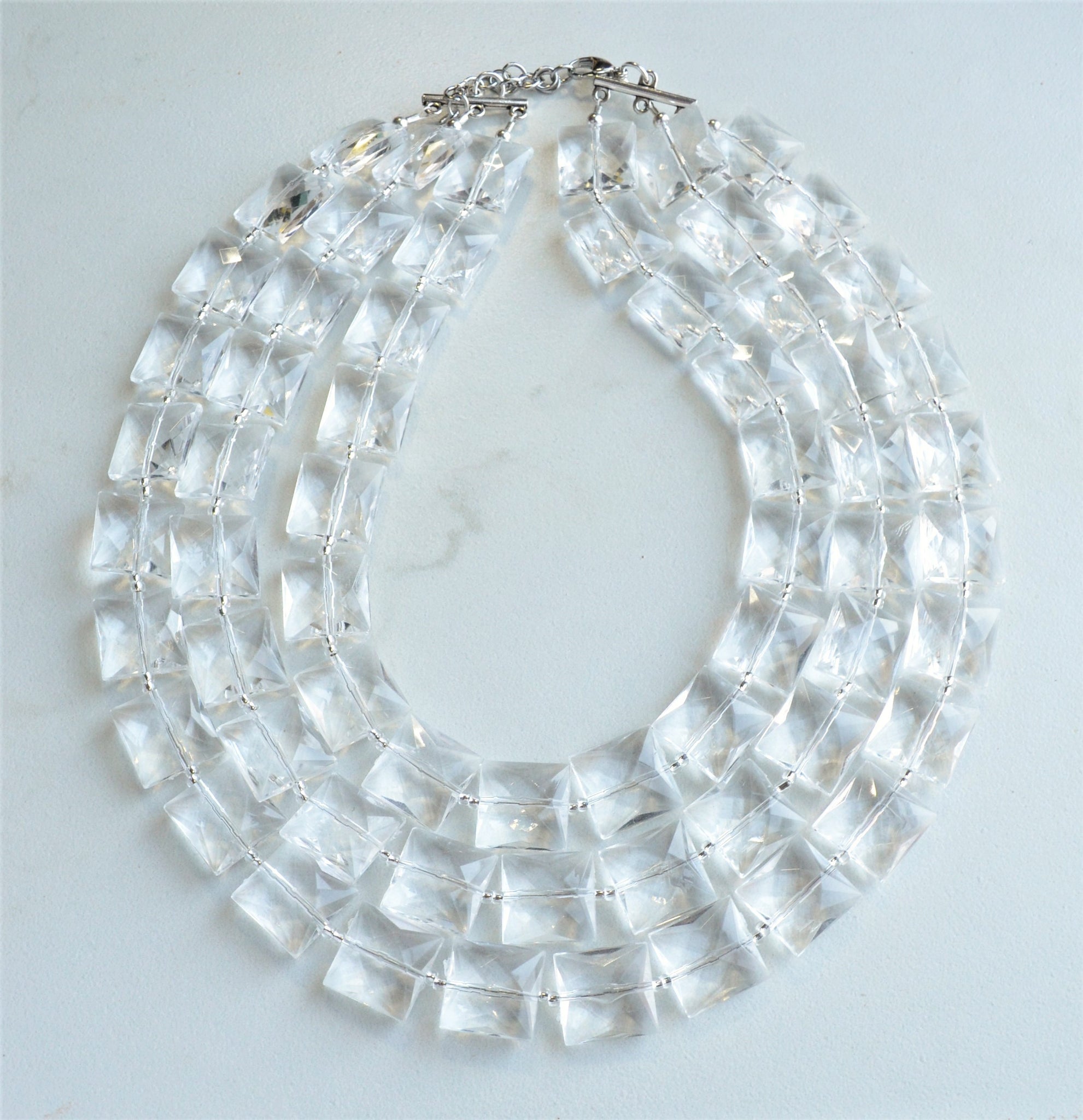 Clear Acrylic Beaded Multi Strand Chunky Statement Necklace