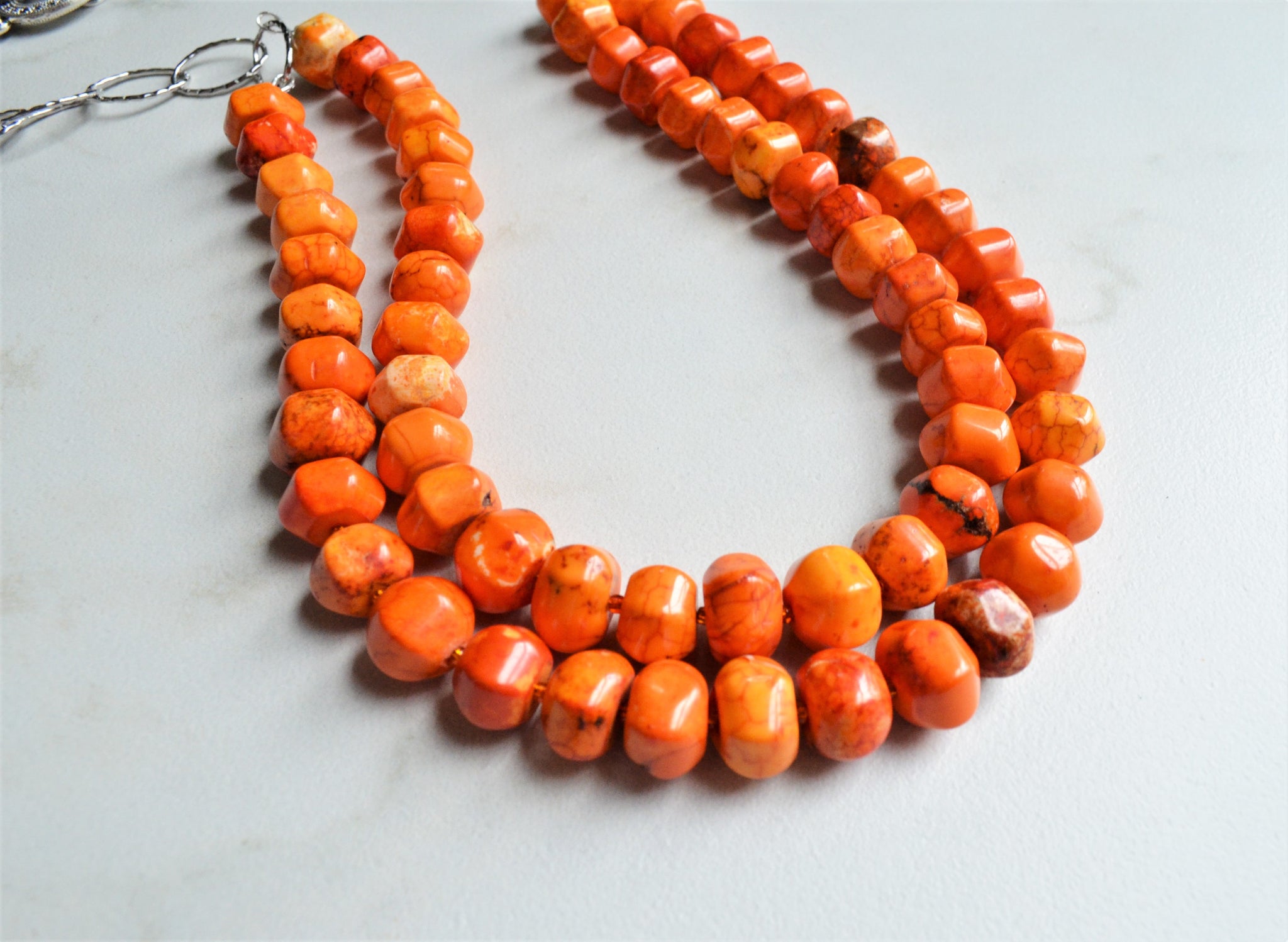 I 12mm Orange Glitter Pearls Beads Chunky Necklaces Set of 20