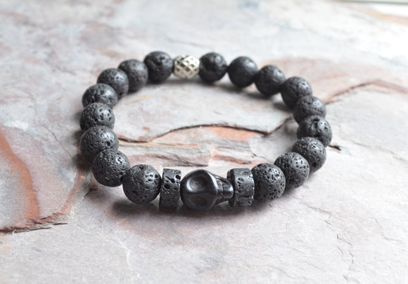 Lava Stones & Custom Beads- Men's Beaded Bracelet - Oak & Luna