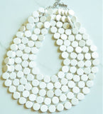 White Ivory Beaded Wood Multi Strand Chunky Statement Necklace - Charlotte